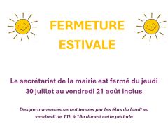 Fermeture estivale de la Mairie du Jeudi 30 juillet au Vendredi 21 août inclus